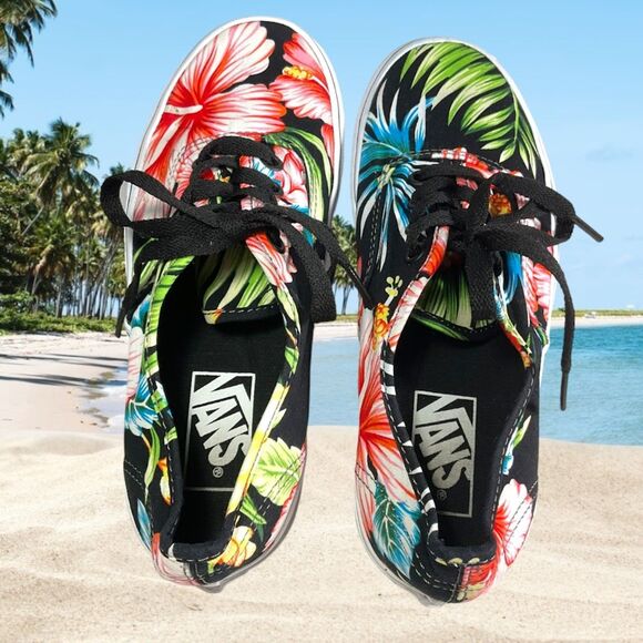 Vans Hibiscus Hawaiian Tropical Floral Print Lace Up Shoes Women's Size 6.5 - Picture 4 of 12